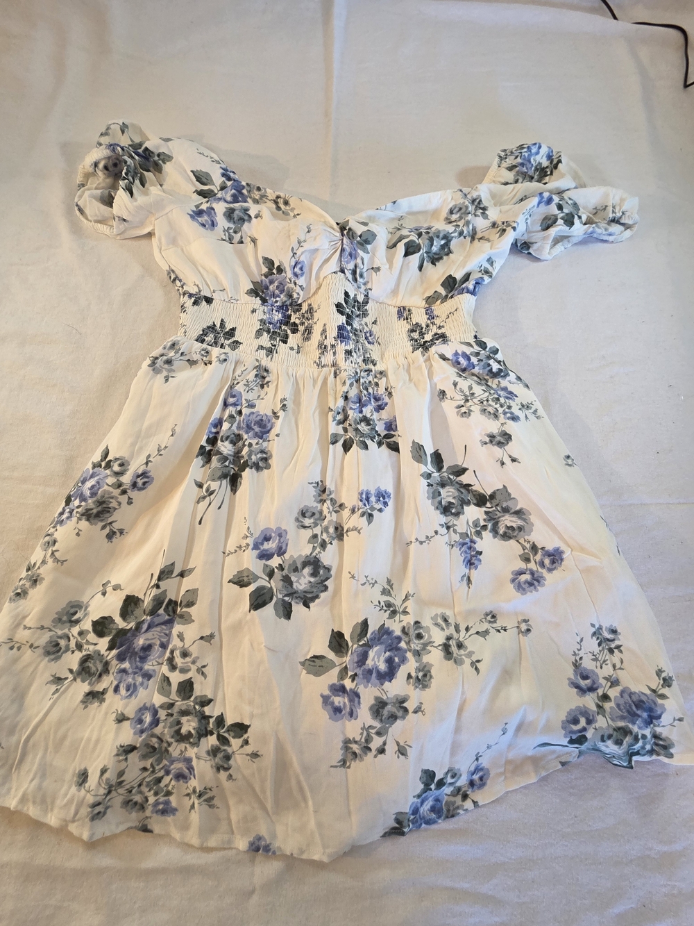 Hollister White Off-Shoulder Floral Dress with Lavender Blooms